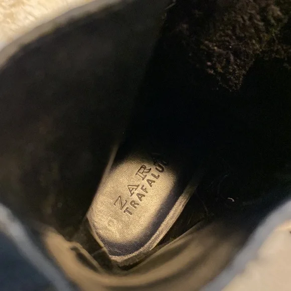 ☠️ ZARA TRAFALUC MOTO LEATHER & FAUX FUR EDGY BIKER BABE GRUNGE BUCKLE BOOTS - Picture 8 of 15